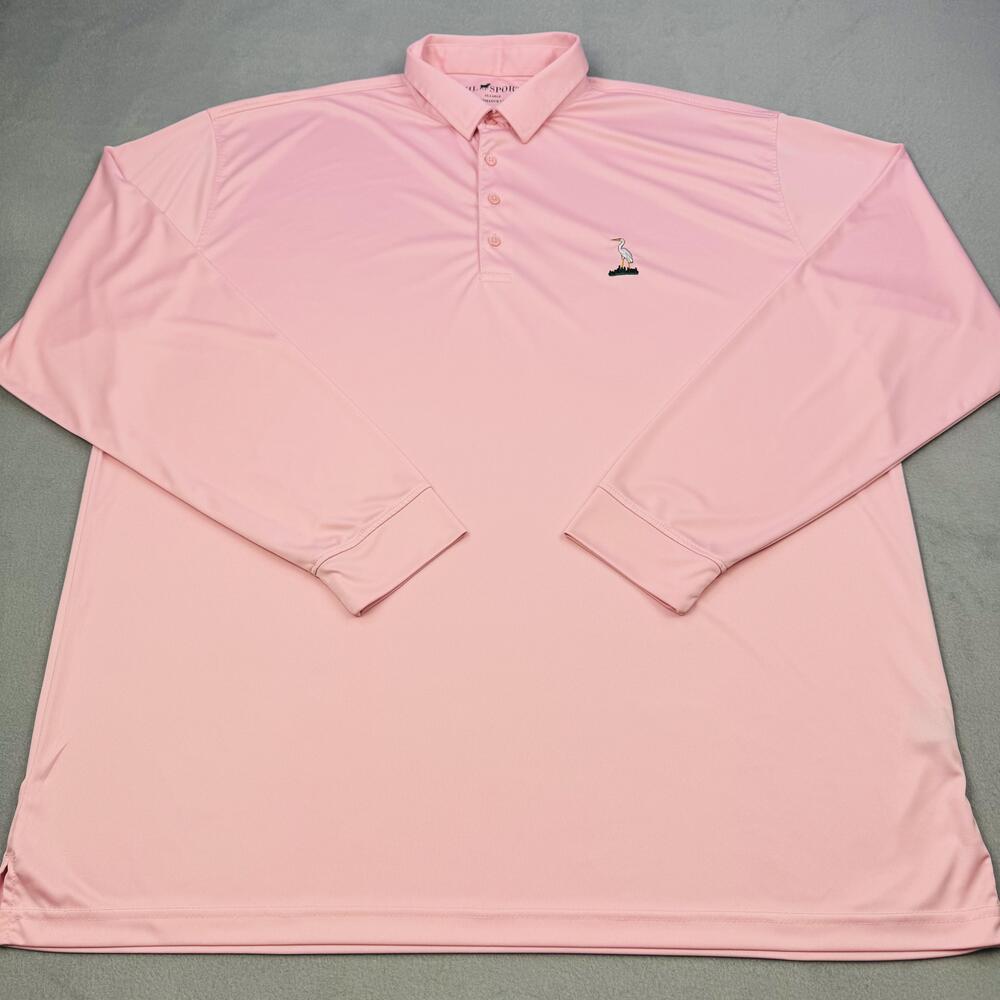 HL Sport Polo Shirt Mens 2XL Pink Golf Performance Stretch Luxury Bird Logo